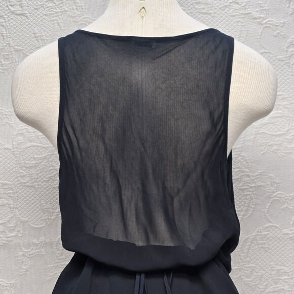 Sexy Sheer Little Black Dress Emily D Small Low Cowl Asymmetric Ruffle Skirt Tie - Picture 5 of 15